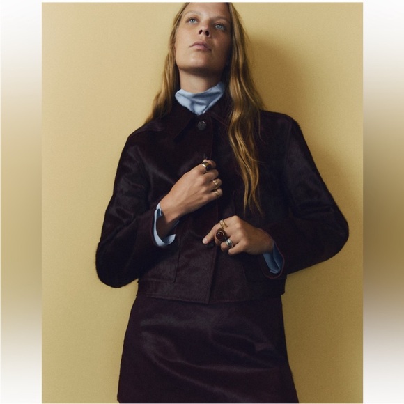 Mango Deep Burgundy Pony-hair Leather Jacket - Picture 3 of 4